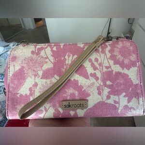 Sakroots Cream and Pink Floral Wristlet
